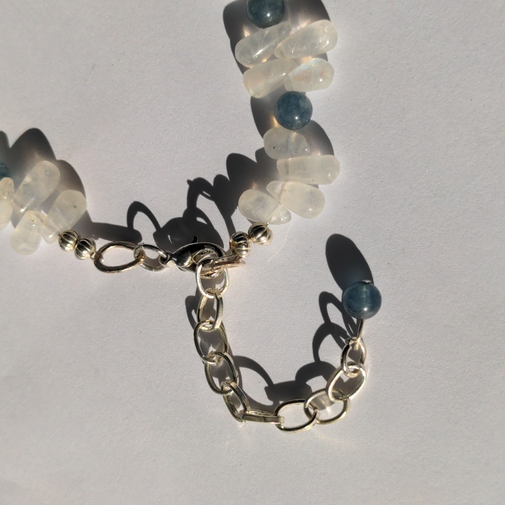 Moonstone & Kyanite Sterling Silver necklace. New Glowing Genuine Gems, Blue - Picture 4 of 4